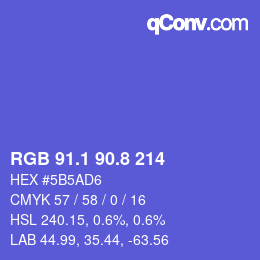 カラーコード: RGB 91.1 90.8 214 | qconv.com