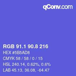 カラーコード: RGB 91.1 90.8 216 | qconv.com