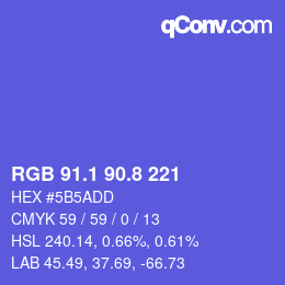 カラーコード: RGB 91.1 90.8 221 | qconv.com