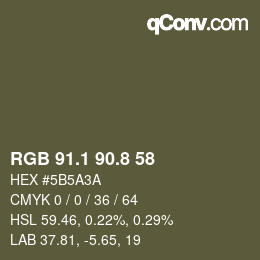 カラーコード: RGB 91.1 90.8 58 | qconv.com