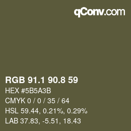 Color code: RGB 91.1 90.8 59 | qconv.com