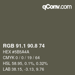 Color code: RGB 91.1 90.8 74 | qconv.com