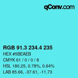 カラーコード: RGB 91.3 234.4 235 | qconv.com
