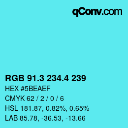 カラーコード: RGB 91.3 234.4 239 | qconv.com