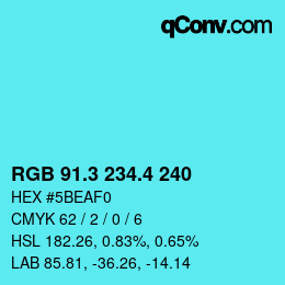 カラーコード: RGB 91.3 234.4 240 | qconv.com