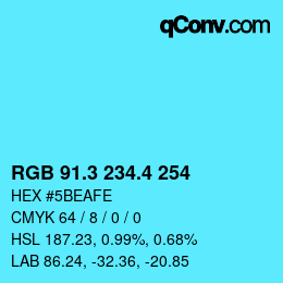 カラーコード: RGB 91.3 234.4 254 | qconv.com