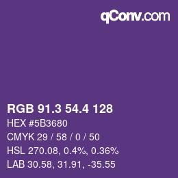 カラーコード: RGB 91.3 54.4 128 | qconv.com