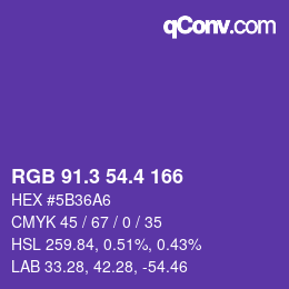 カラーコード: RGB 91.3 54.4 166 | qconv.com