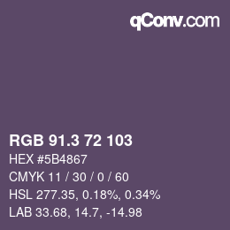 カラーコード: RGB 91.3 72 103 | qconv.com