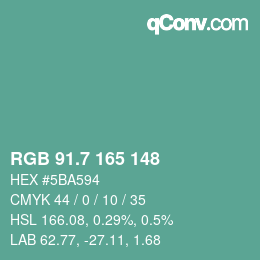 カラーコード: RGB 91.7 165 148 | qconv.com