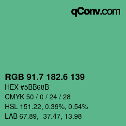 カラーコード: RGB 91.7 182.6 139 | qconv.com