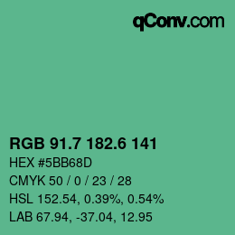 カラーコード: RGB 91.7 182.6 141 | qconv.com