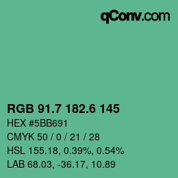 カラーコード: RGB 91.7 182.6 145 | qconv.com