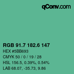 カラーコード: RGB 91.7 182.6 147 | qconv.com
