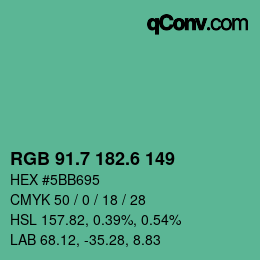 カラーコード: RGB 91.7 182.6 149 | qconv.com