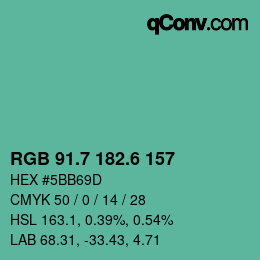 カラーコード: RGB 91.7 182.6 157 | qconv.com