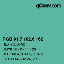 カラーコード: RGB 91.7 182.6 162 | qconv.com