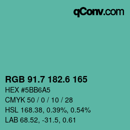 カラーコード: RGB 91.7 182.6 165 | qconv.com