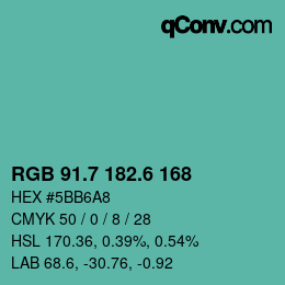 カラーコード: RGB 91.7 182.6 168 | qconv.com