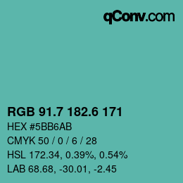 カラーコード: RGB 91.7 182.6 171 | qconv.com