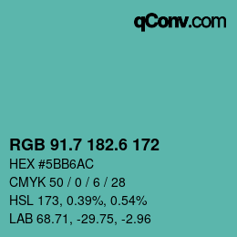 カラーコード: RGB 91.7 182.6 172 | qconv.com