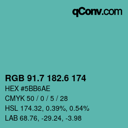 カラーコード: RGB 91.7 182.6 174 | qconv.com