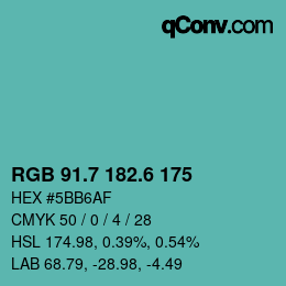 カラーコード: RGB 91.7 182.6 175 | qconv.com
