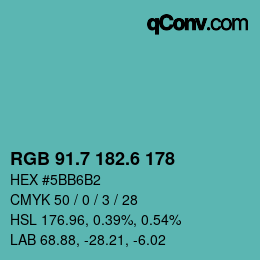 カラーコード: RGB 91.7 182.6 178 | qconv.com