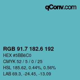 カラーコード: RGB 91.7 182.6 192 | qconv.com