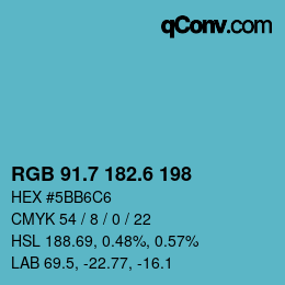 カラーコード: RGB 91.7 182.6 198 | qconv.com