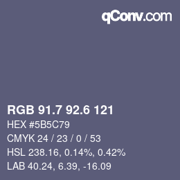 カラーコード: RGB 91.7 92.6 121 | qconv.com