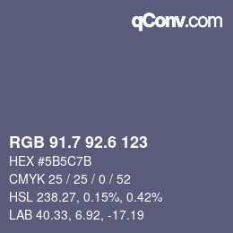 カラーコード: RGB 91.7 92.6 123 | qconv.com
