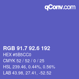 カラーコード: RGB 91.7 92.6 192 | qconv.com