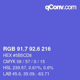 カラーコード: RGB 91.7 92.6 216 | qconv.com