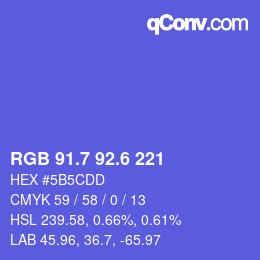 カラーコード: RGB 91.7 92.6 221 | qconv.com