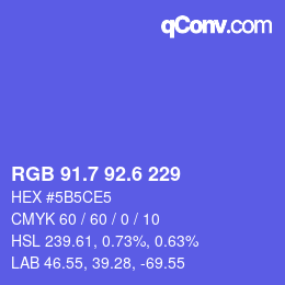 カラーコード: RGB 91.7 92.6 229 | qconv.com