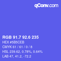 カラーコード: RGB 91.7 92.6 235 | qconv.com