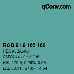 Color code: RGB 91.9 165 160 | qconv.com