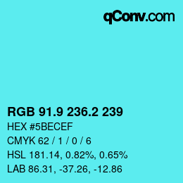 カラーコード: RGB 91.9 236.2 239 | qconv.com