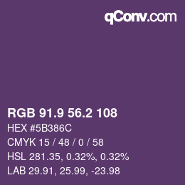 カラーコード: RGB 91.9 56.2 108 | qconv.com