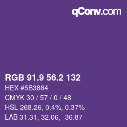 カラーコード: RGB 91.9 56.2 132 | qconv.com