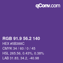 カラーコード: RGB 91.9 56.2 140 | qconv.com