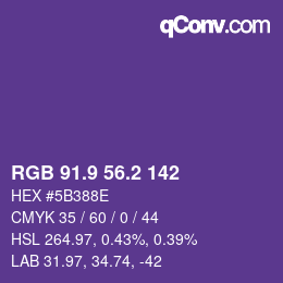 カラーコード: RGB 91.9 56.2 142 | qconv.com