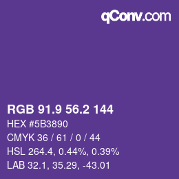 カラーコード: RGB 91.9 56.2 144 | qconv.com