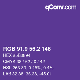 カラーコード: RGB 91.9 56.2 148 | qconv.com