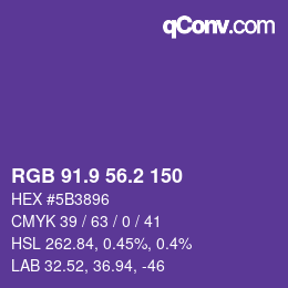 カラーコード: RGB 91.9 56.2 150 | qconv.com
