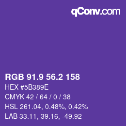 カラーコード: RGB 91.9 56.2 158 | qconv.com