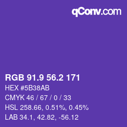カラーコード: RGB 91.9 56.2 171 | qconv.com
