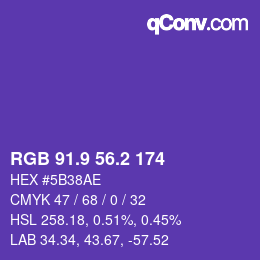 カラーコード: RGB 91.9 56.2 174 | qconv.com