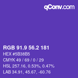 カラーコード: RGB 91.9 56.2 181 | qconv.com